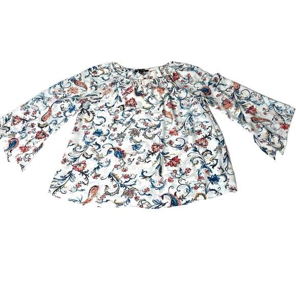 Zac & Rachel Floral Paisley Blouse White, Blue, & Red Tunic Top Size M - Picture 3 of 10